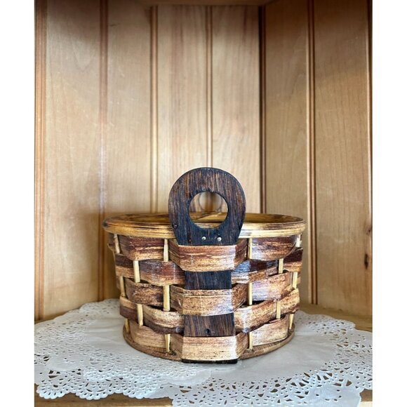 Handcrafted Rustic Primitive Split Wood Basket Handles Home Decor - Picture 3 of 6